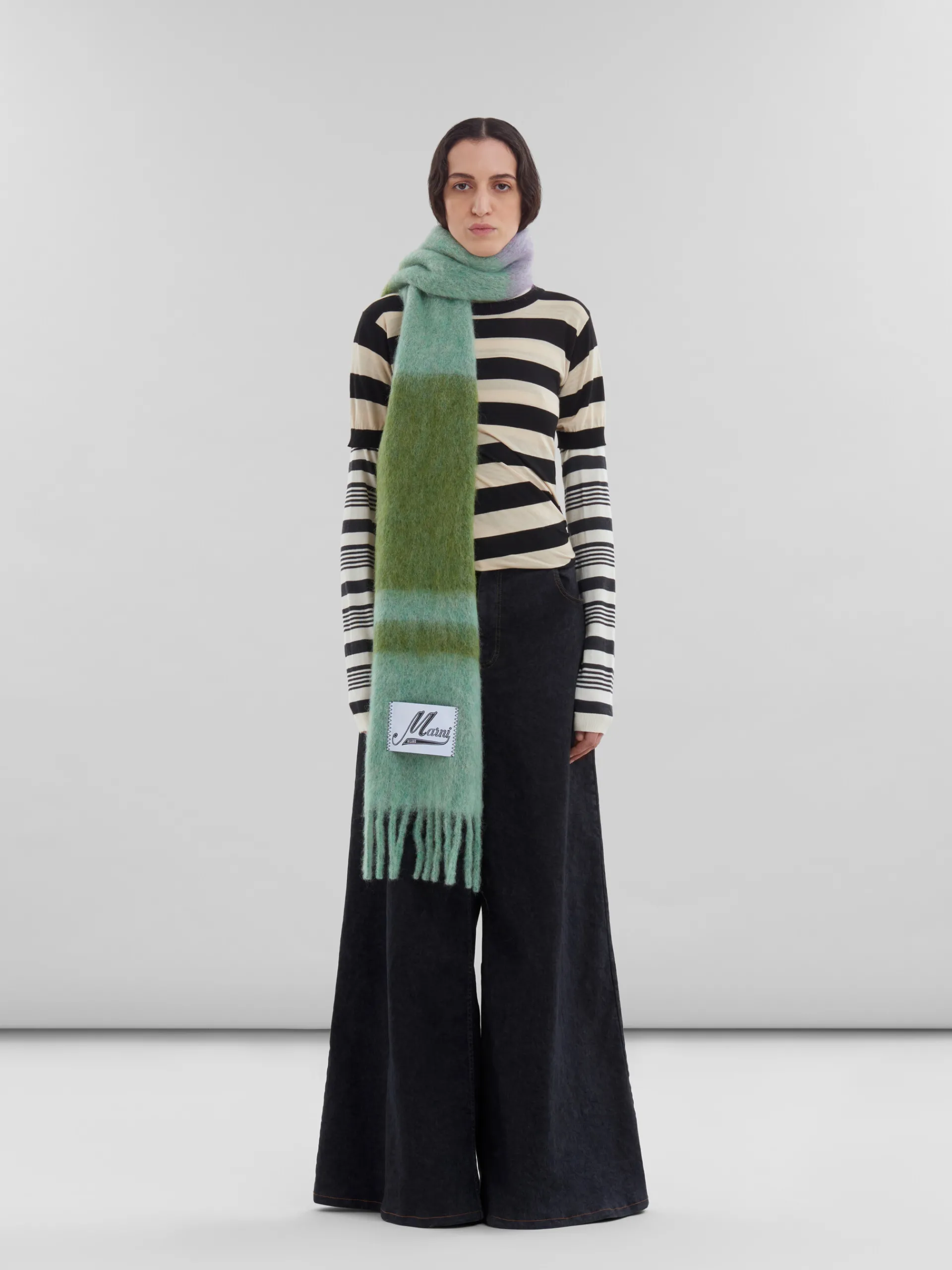 Scarves>Marni Green Striped Alpaca-mohair Scarf KIWI