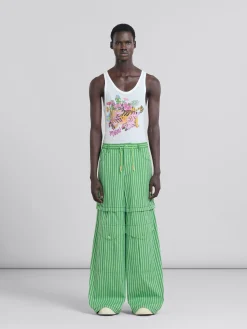 Pants>Marni Green Striped Organic Poplin Hybrid Cargo Pants MILLET