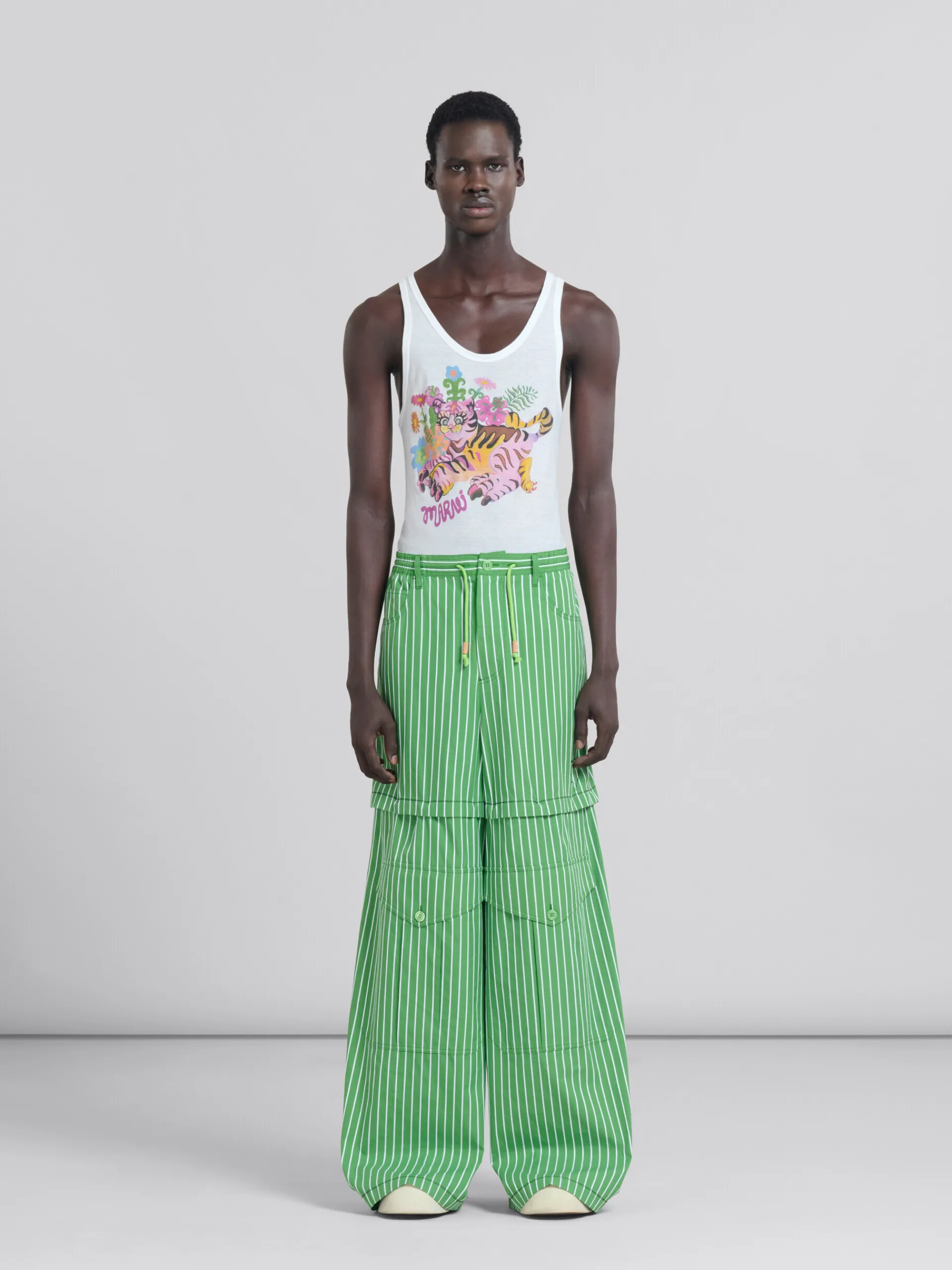 Pants>Marni Green Striped Organic Poplin Hybrid Cargo Pants MILLET