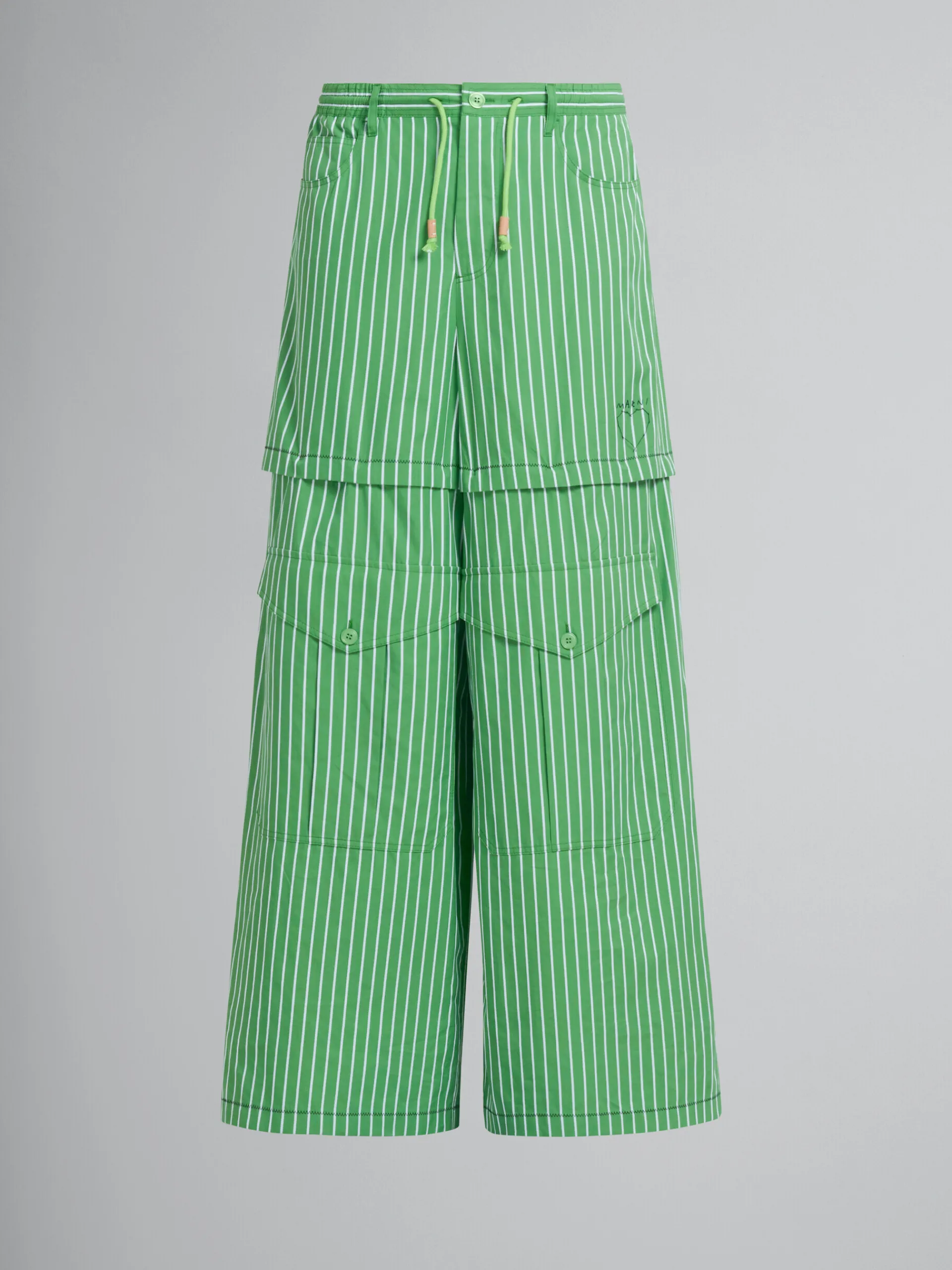 Pants>Marni Green Striped Organic Poplin Hybrid Cargo Pants MILLET