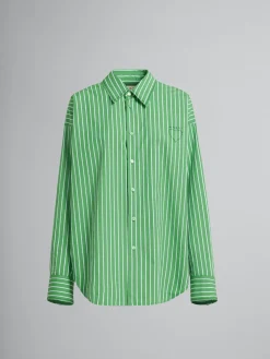 Tops & T-Shirts>Marni Green Striped Organic Poplin Shirt With Mending MILLET