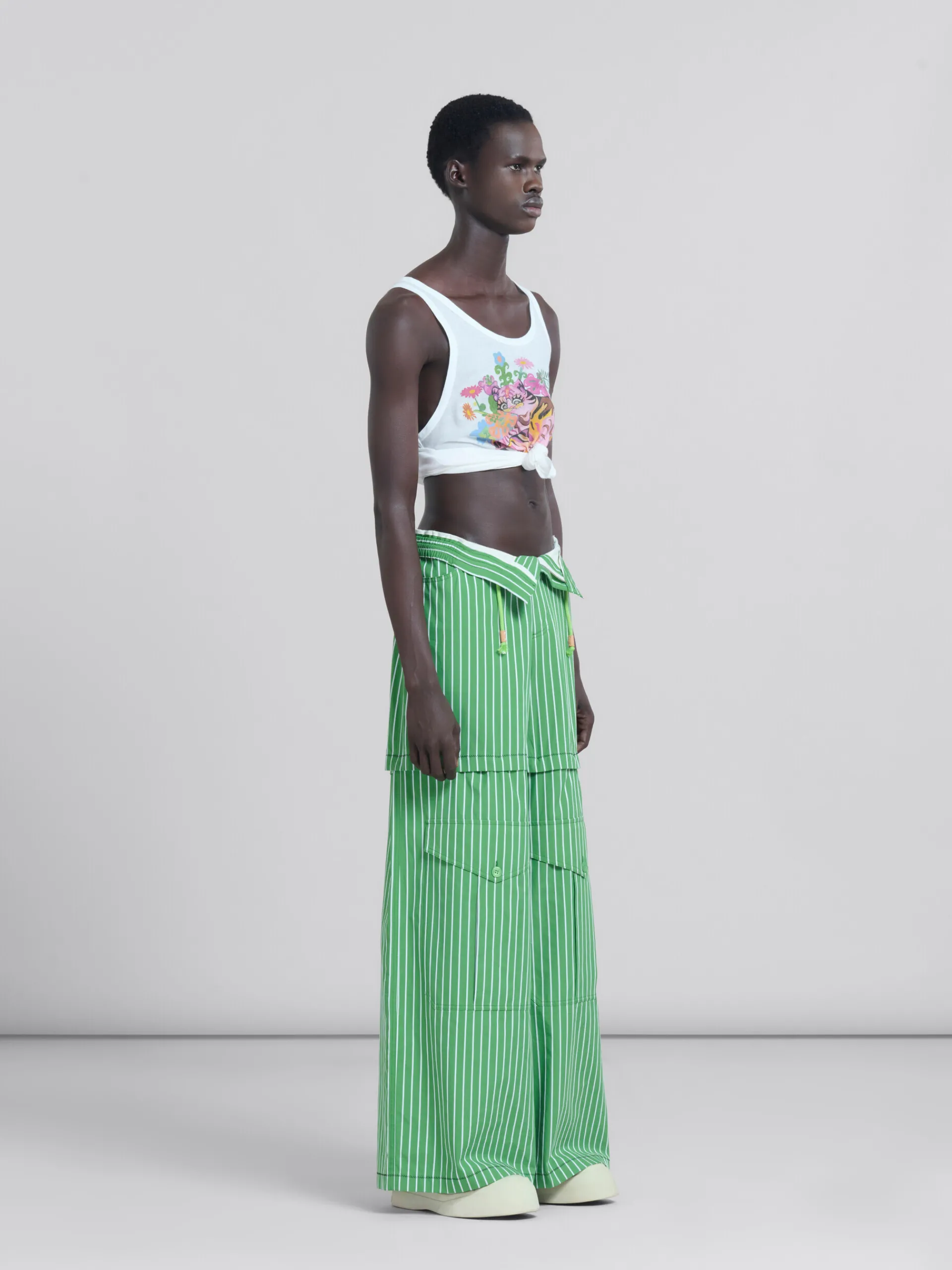Pants>Marni Green Striped Organic Poplin Hybrid Cargo Pants MILLET
