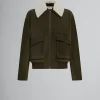 Coats & Jackets>Marni Green Suede Jacket With Shearling Collar DARKOLIVE