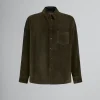 Tops & T-Shirts>Marni Green Suede Shirt With Leather Back DARKOLIVE