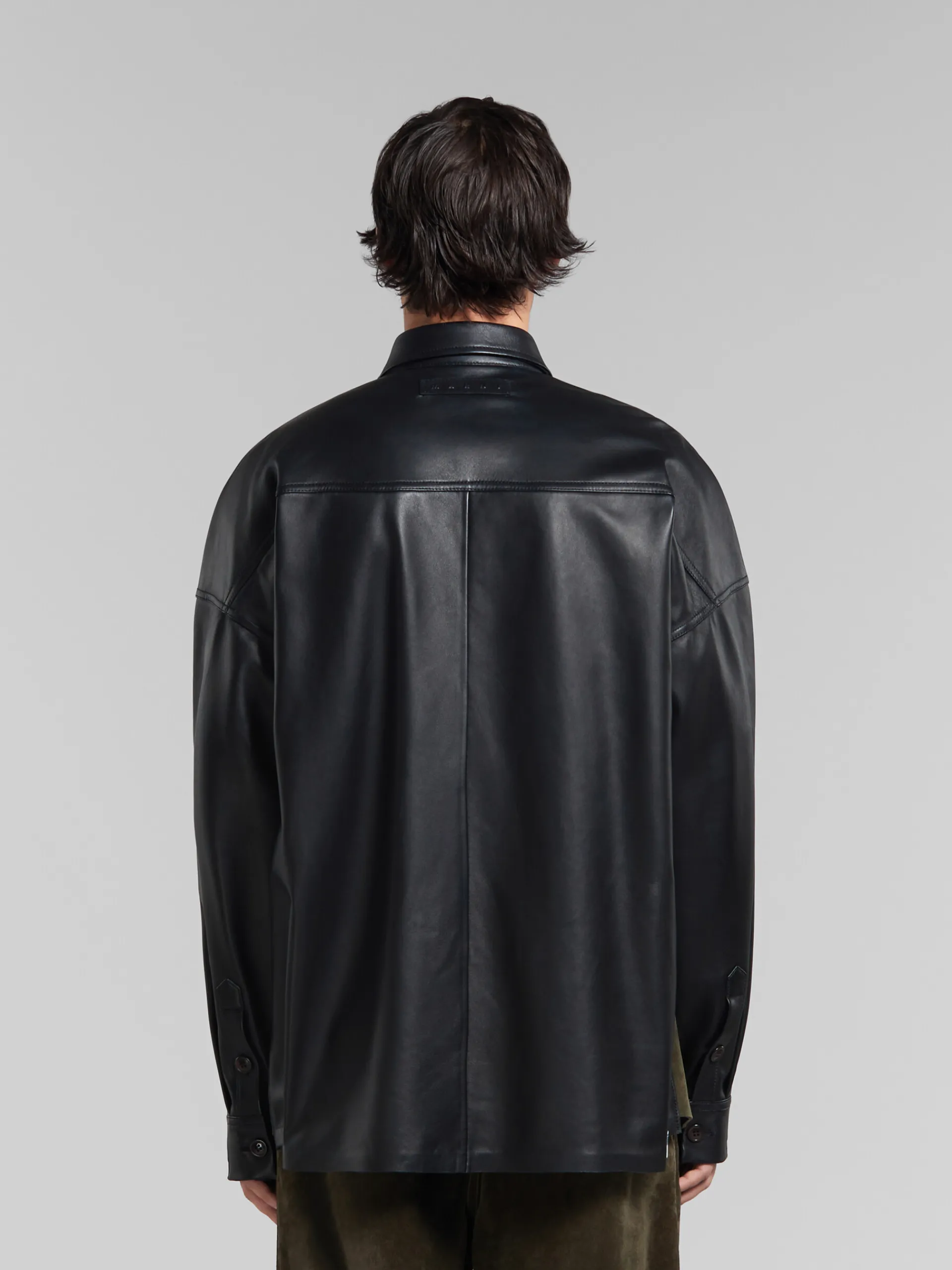Tops & T-Shirts>Marni Green Suede Shirt With Leather Back DARKOLIVE