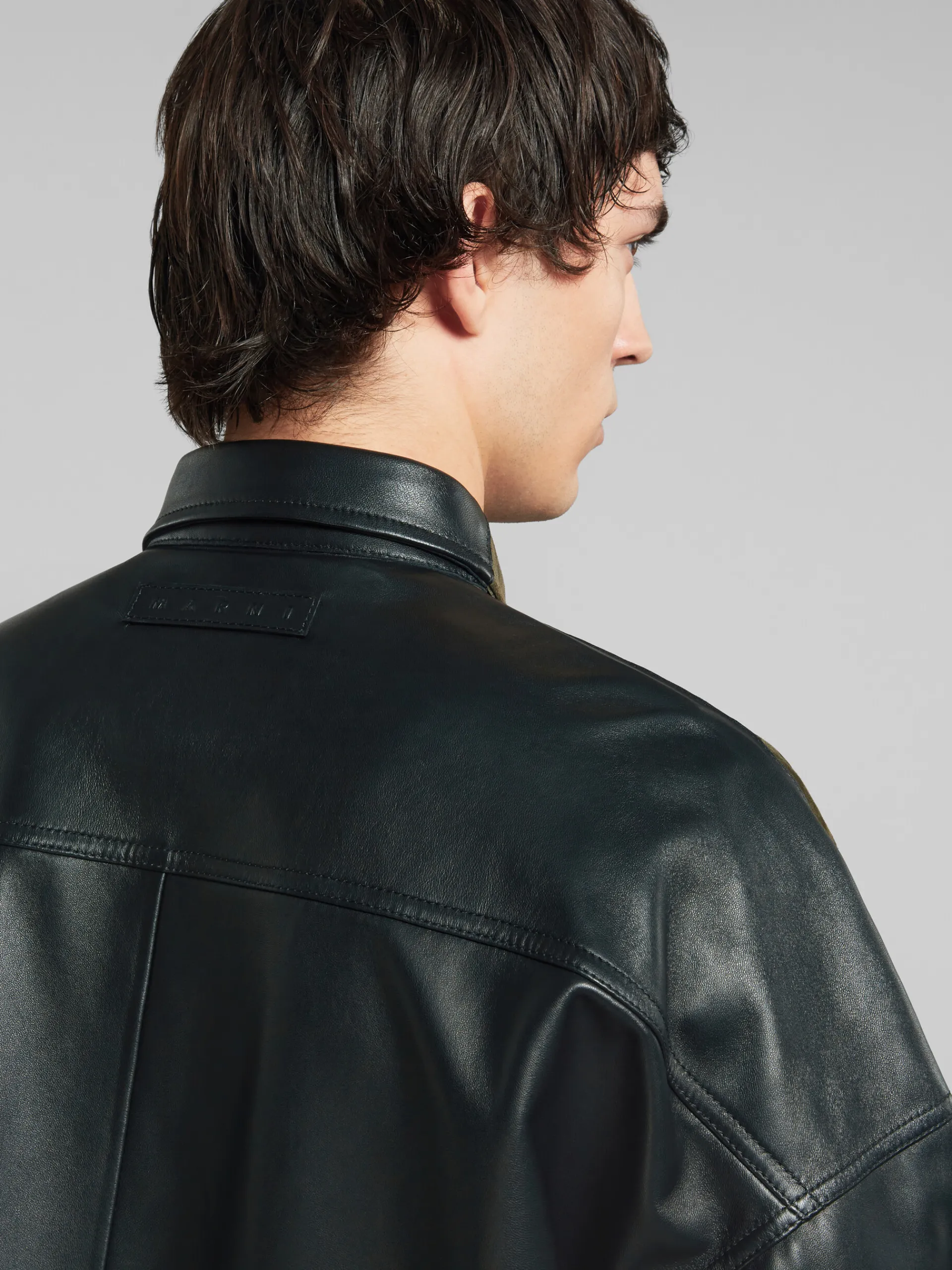Tops & T-Shirts>Marni Green Suede Shirt With Leather Back DARKOLIVE