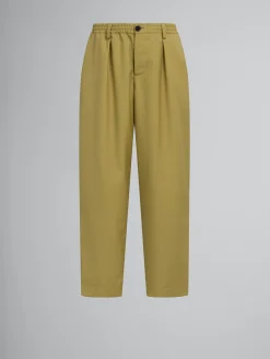 Matching Sets | Pants>Marni Green Tropical Wool Trousers With Drawstring Waist LIME