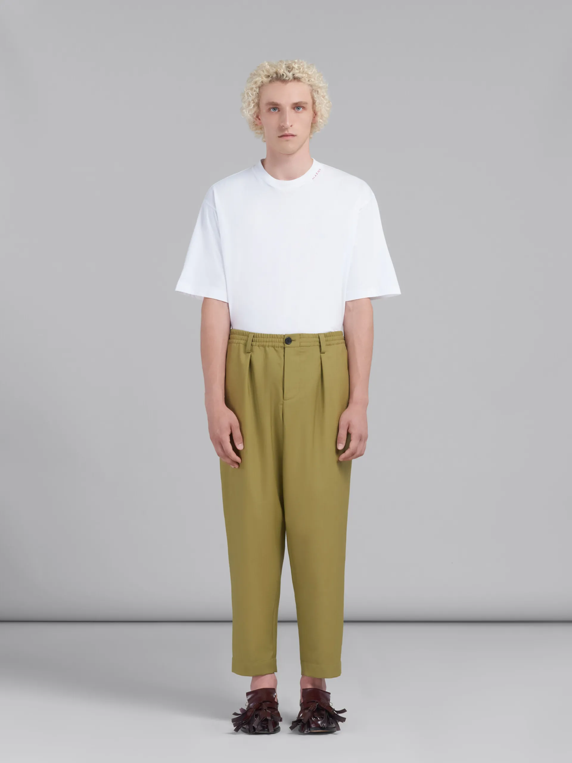 Matching Sets | Pants>Marni Green Tropical Wool Trousers With Drawstring Waist LIME