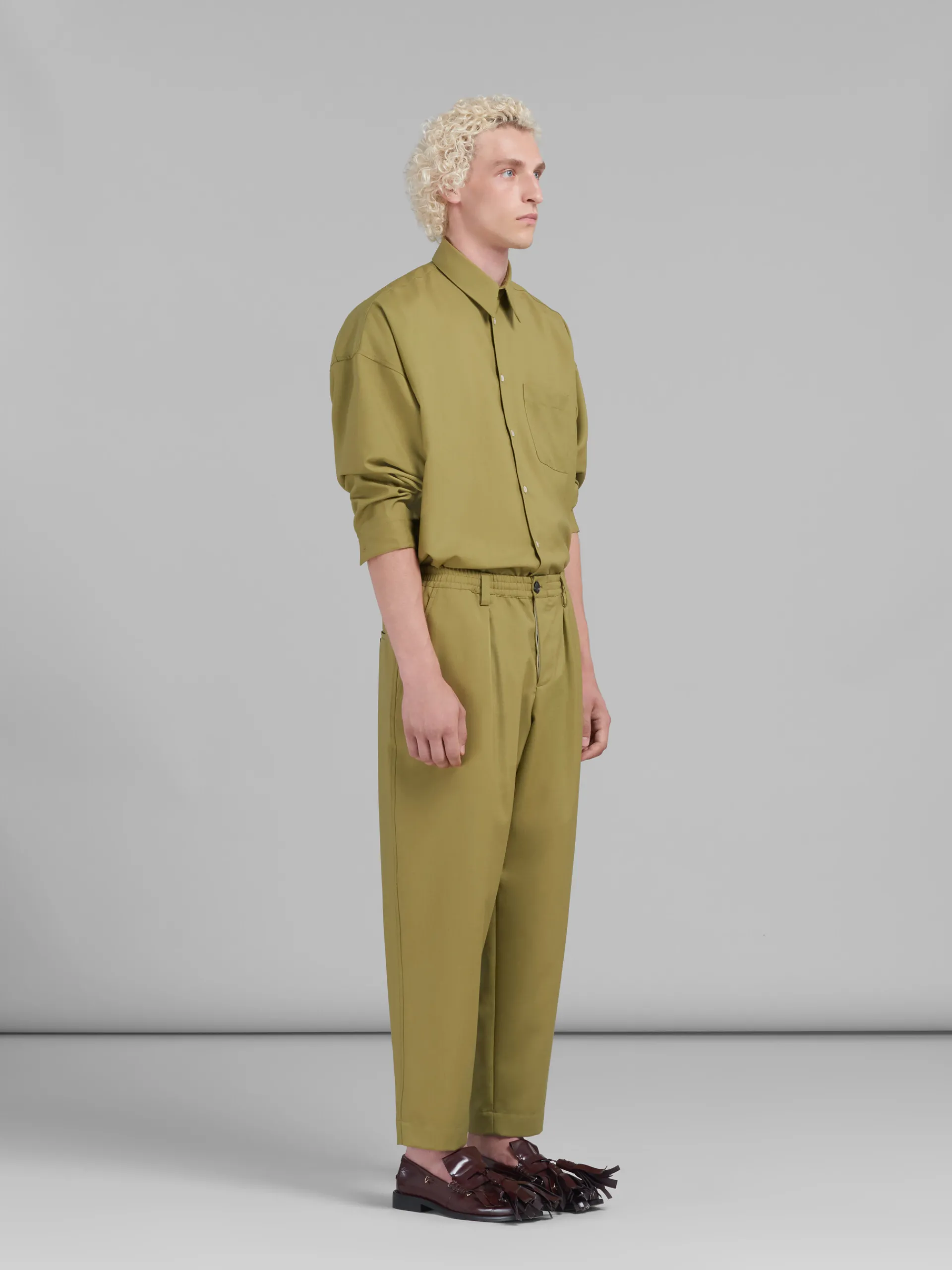 Matching Sets | Pants>Marni Green Tropical Wool Trousers With Drawstring Waist LIME