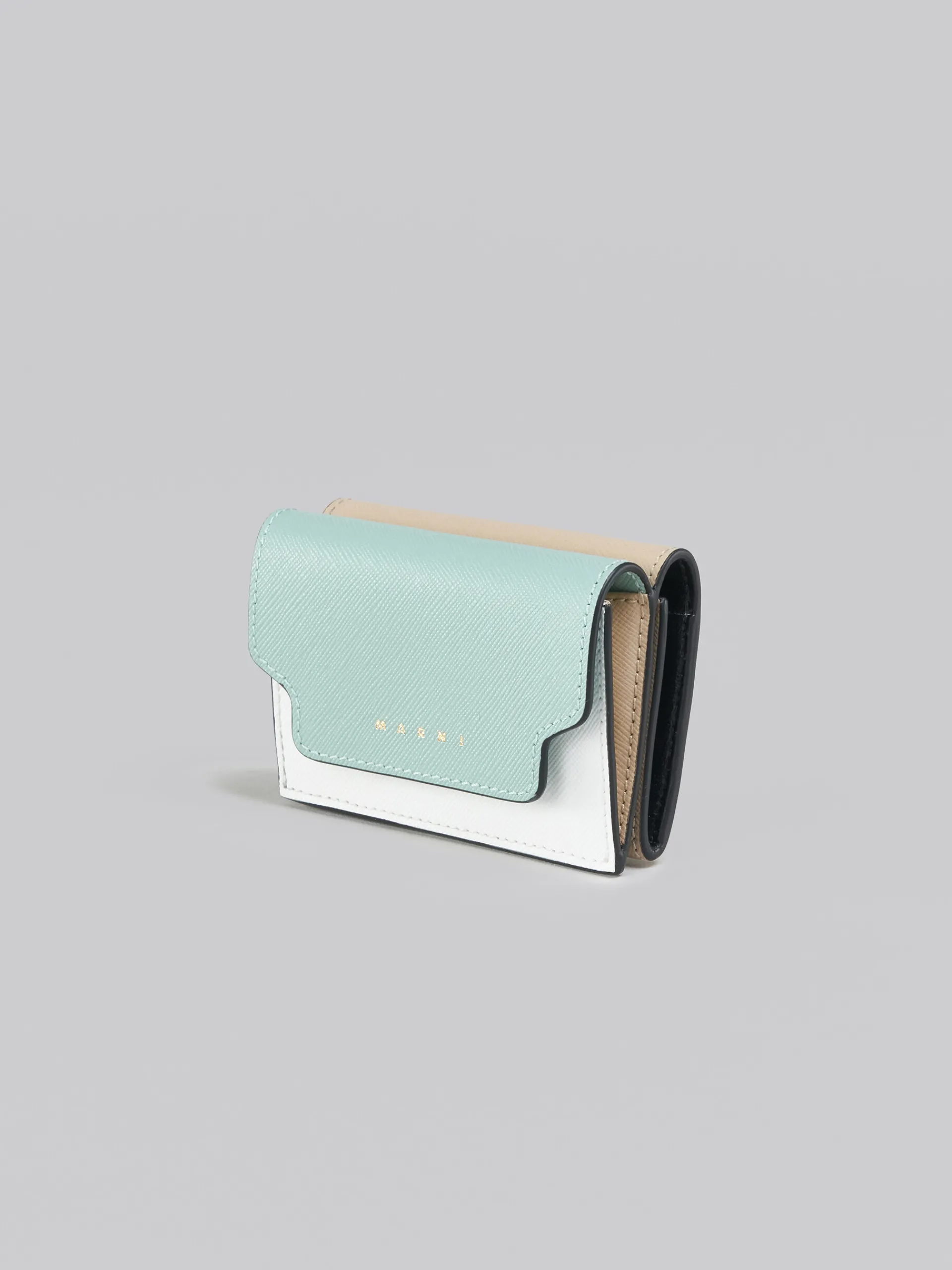 Wallets & Small Leather Goods>Marni Green, White And Brown Saffiano Leather Tri-fold Wallet TEAGREEN/LIMESTONE/LIGHTCAMEL