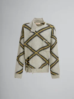 Knitwear>Marni Grey Broken Wool Jumper With Argyle Motif SODIUM