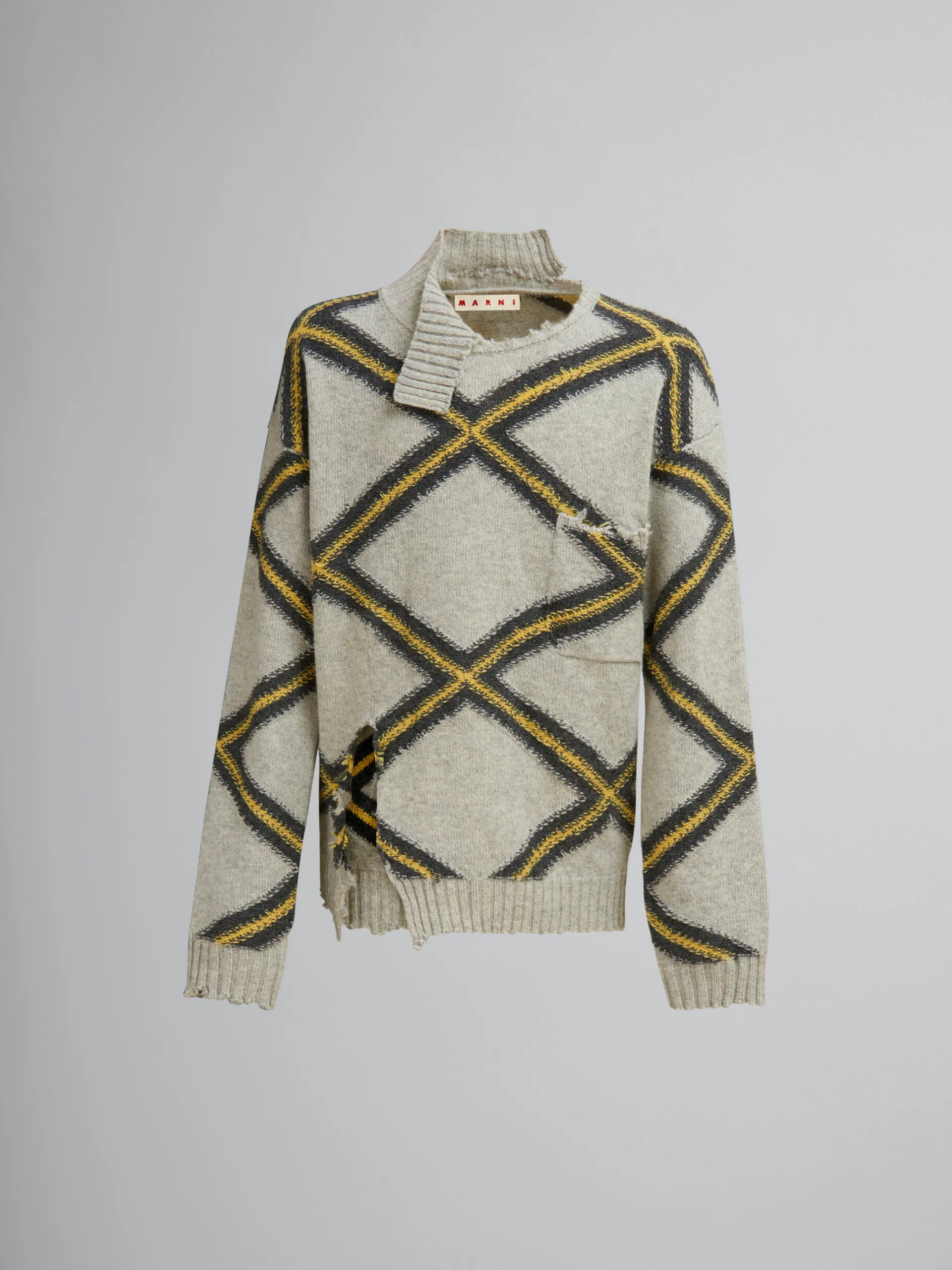 Knitwear>Marni Grey Broken Wool Jumper With Argyle Motif SODIUM