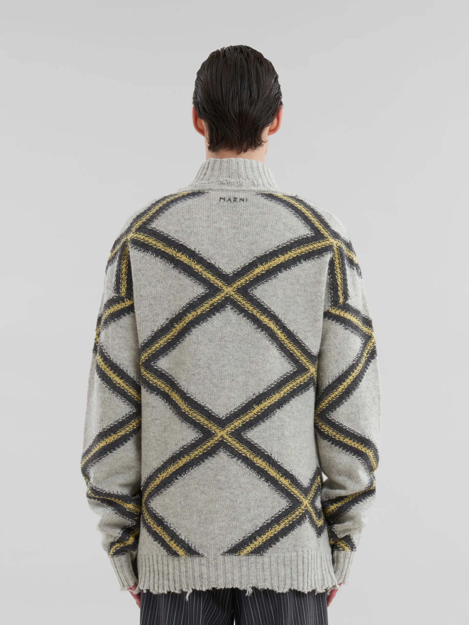 Knitwear>Marni Grey Broken Wool Jumper With Argyle Motif SODIUM