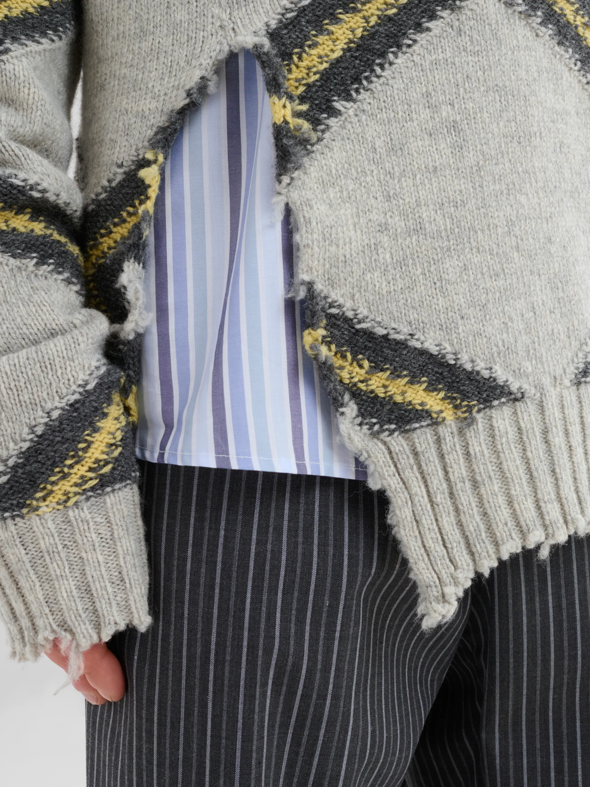 Knitwear>Marni Grey Broken Wool Jumper With Argyle Motif SODIUM