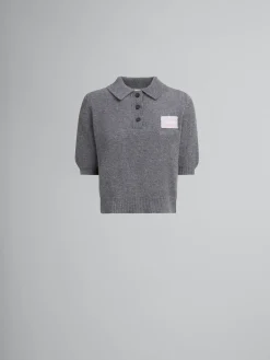 Knitwear | Tops & T-Shirts>Marni Grey Cashmere Polo Jumper With Patch GRAPHITE