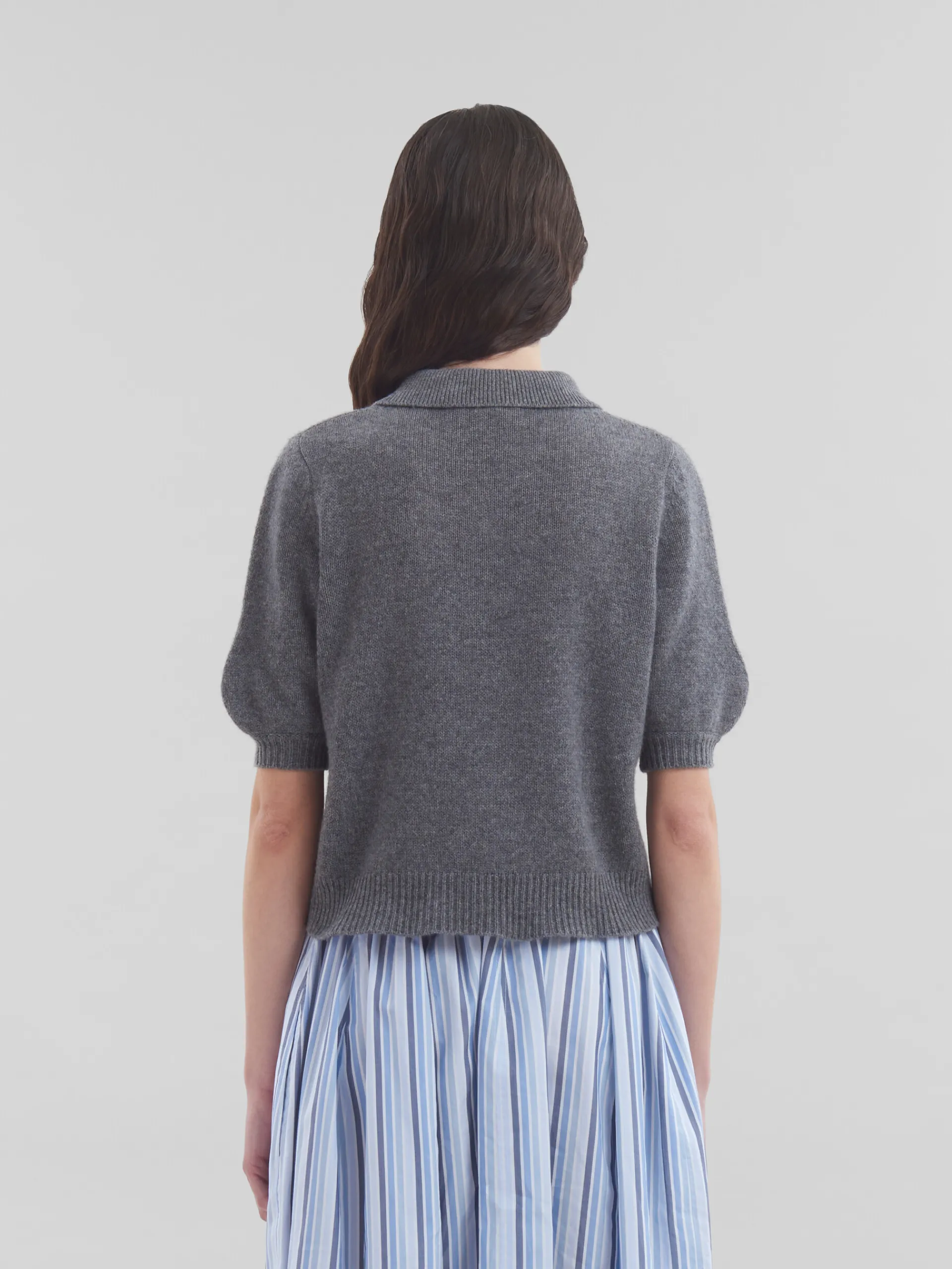 Knitwear | Tops & T-Shirts>Marni Grey Cashmere Polo Jumper With Patch GRAPHITE