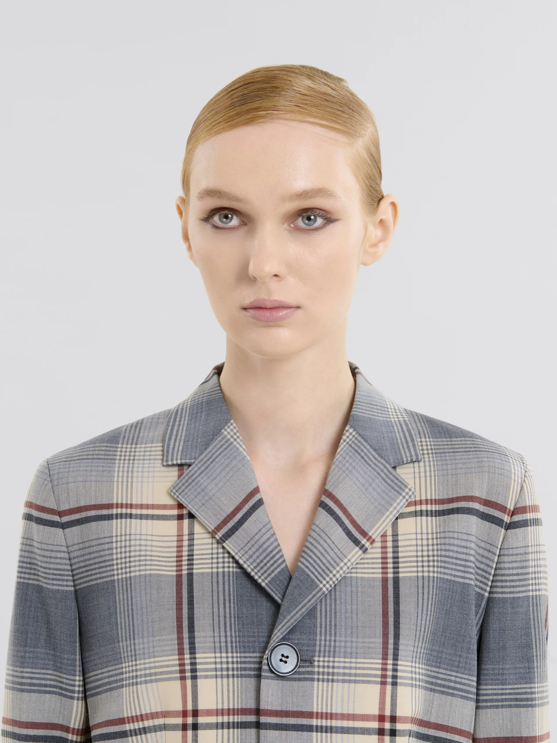 Matching Sets | Coats & Jackets>Marni Grey Checked Wool Jacket With Mending SLATE