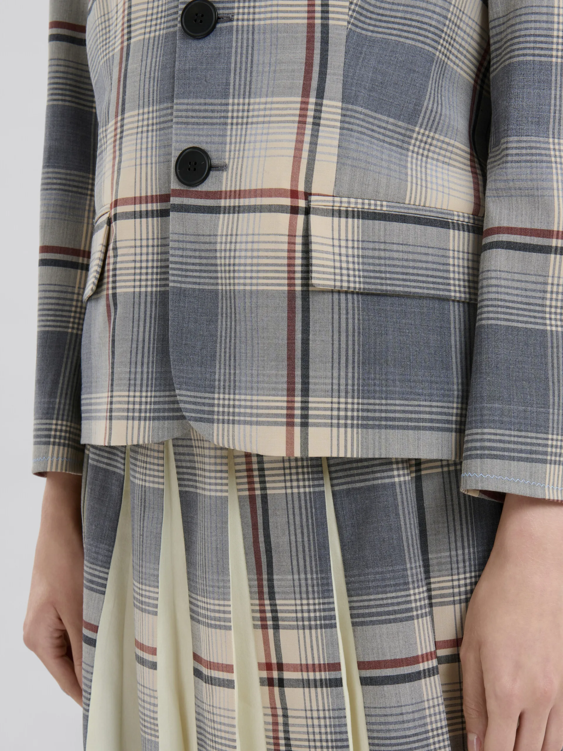 Matching Sets | Coats & Jackets>Marni Grey Checked Wool Jacket With Mending SLATE