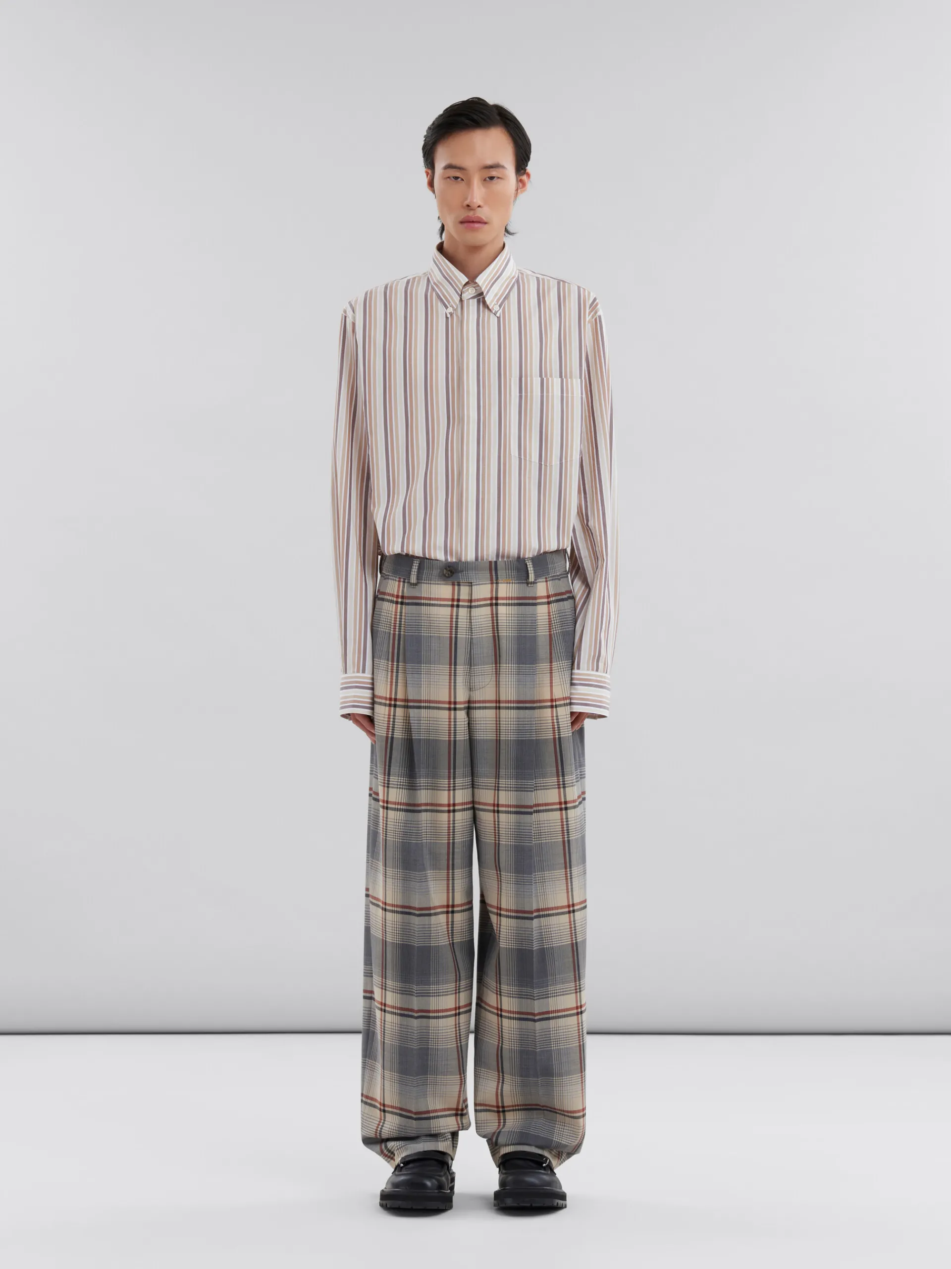 Pants>Marni Grey Checked Wool Pleated Trousers SLATE