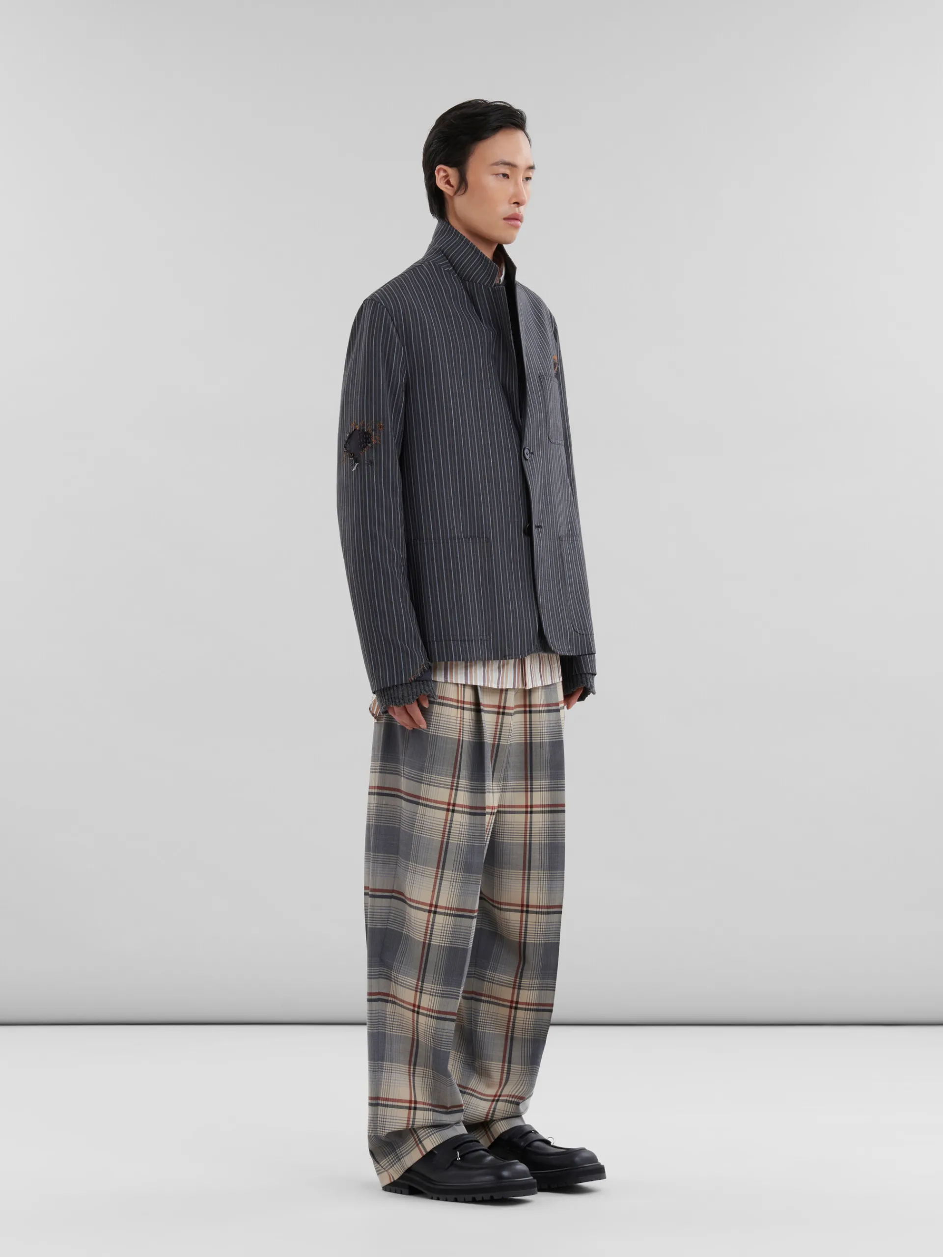Pants>Marni Grey Checked Wool Pleated Trousers SLATE