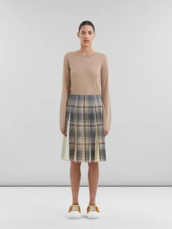 Matching Sets | Skirts>Marni Grey Checked Wool Skirt With Pleats SLATE