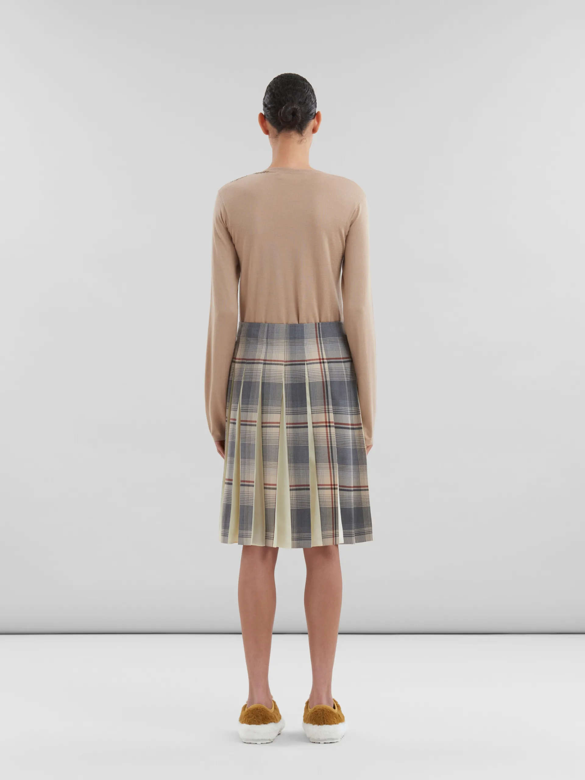Matching Sets | Skirts>Marni Grey Checked Wool Skirt With Pleats SLATE