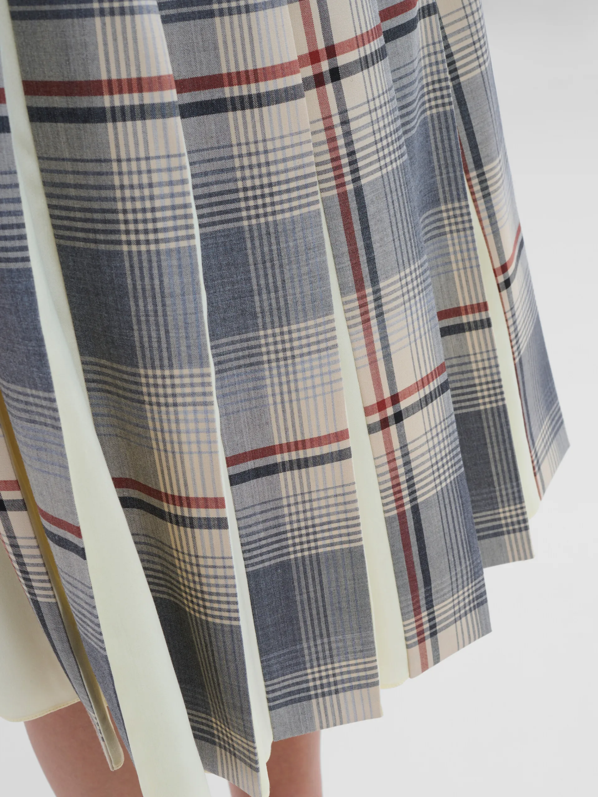 Matching Sets | Skirts>Marni Grey Checked Wool Skirt With Pleats SLATE
