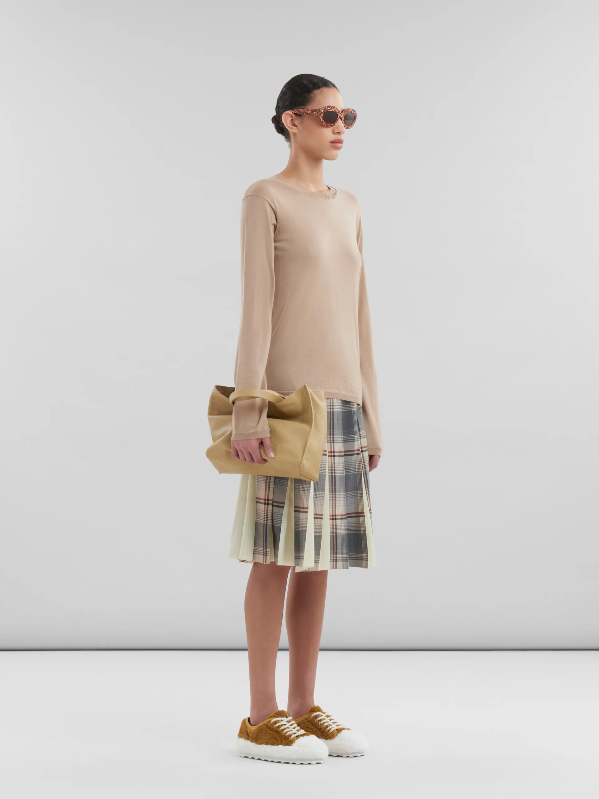 Matching Sets | Skirts>Marni Grey Checked Wool Skirt With Pleats SLATE