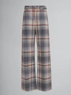 Pants>Marni Grey Checked Wool Trousers With Belt SLATE