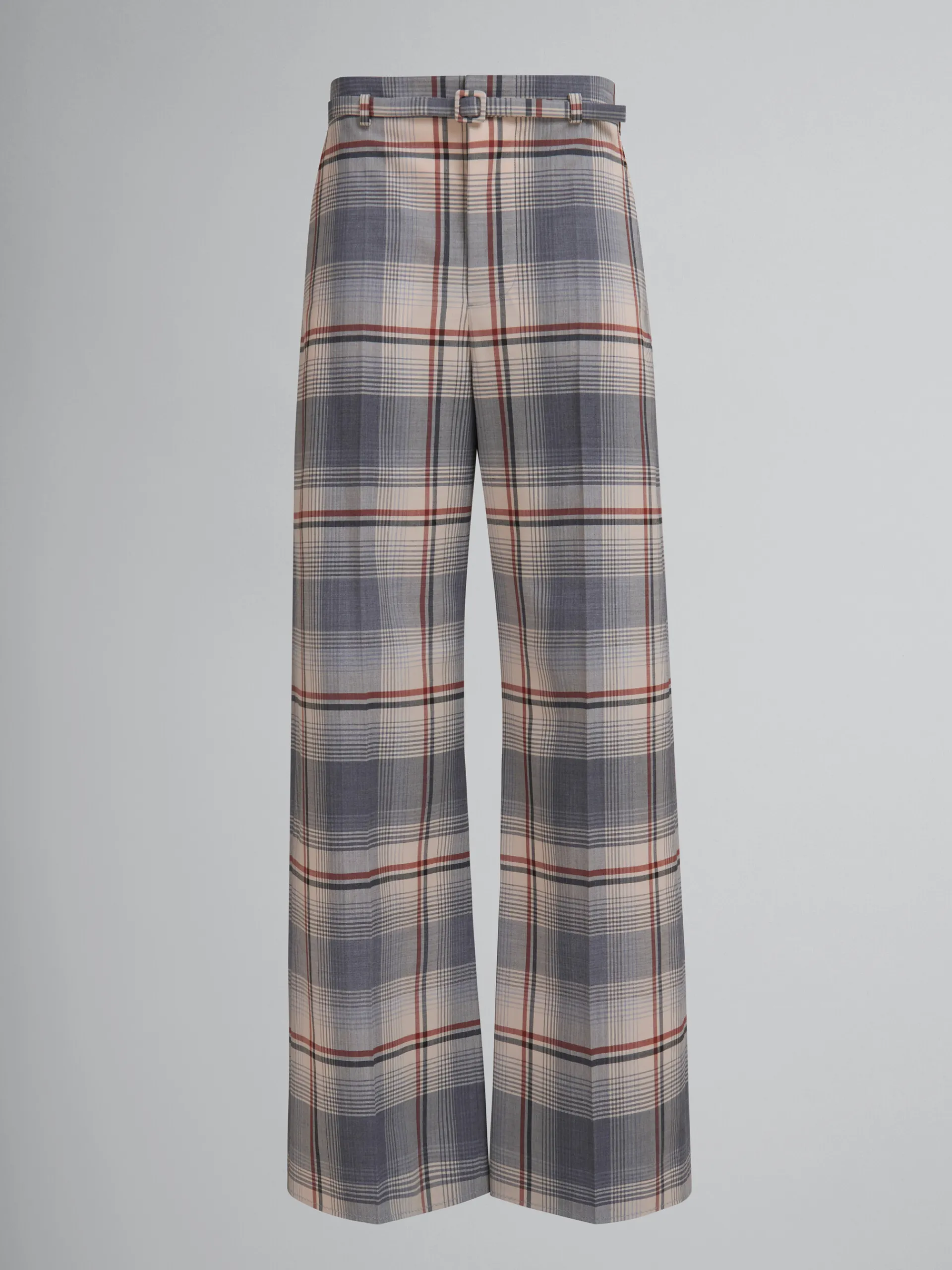 Pants>Marni Grey Checked Wool Trousers With Belt SLATE