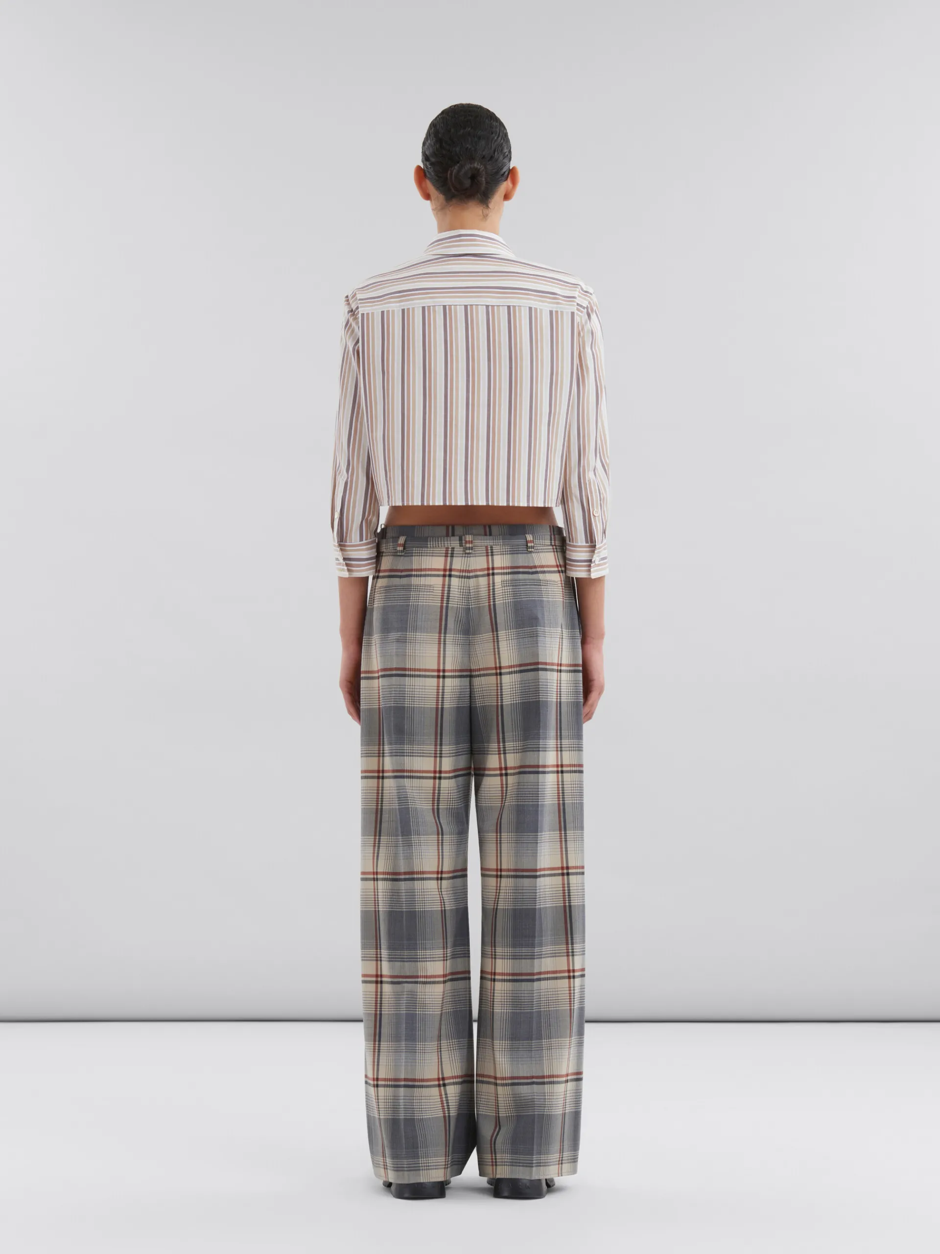 Pants>Marni Grey Checked Wool Trousers With Belt SLATE