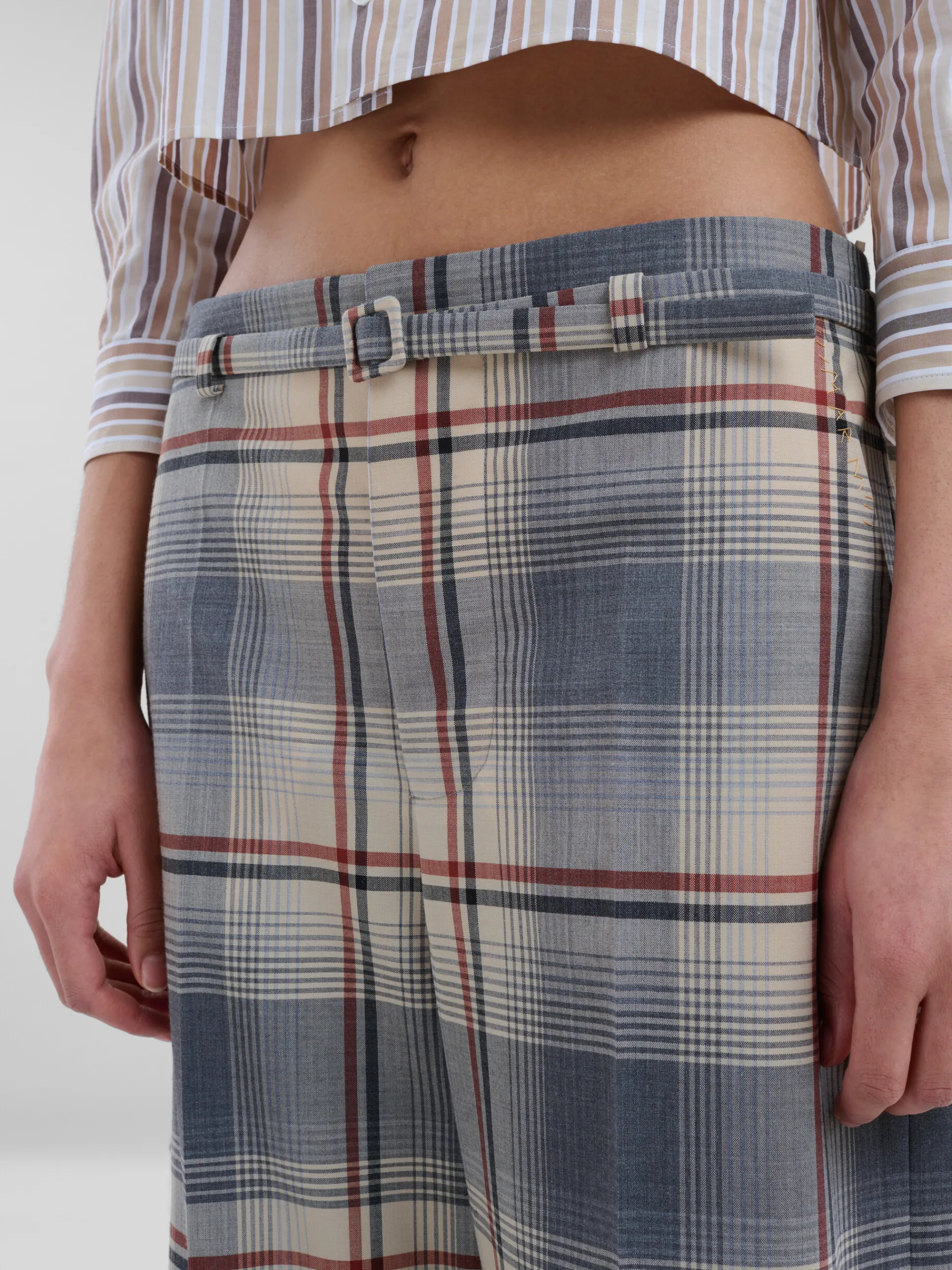 Pants>Marni Grey Checked Wool Trousers With Belt SLATE