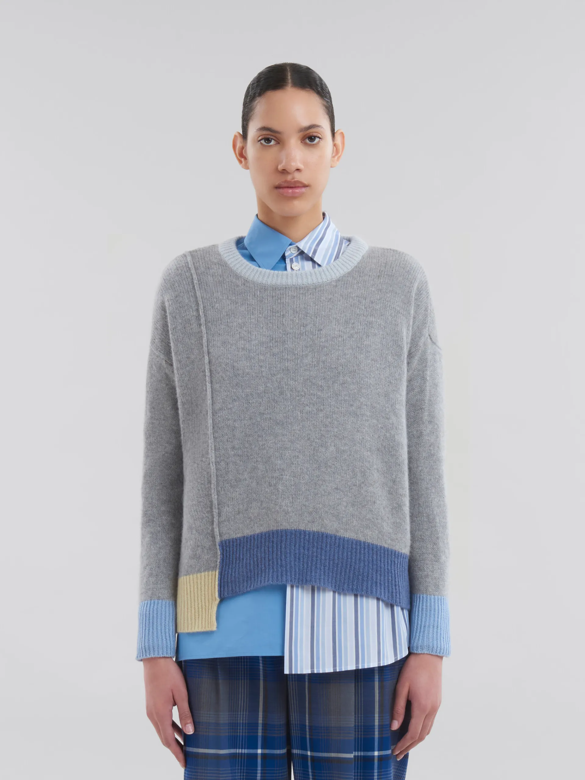 Knitwear>Marni Grey Colour-block Cashmere Jumper SODIUM