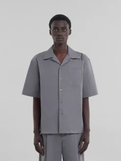 Tops & T-Shirts>Marni Grey Cotton Bowling Shirt ANTIQUE SILVER
