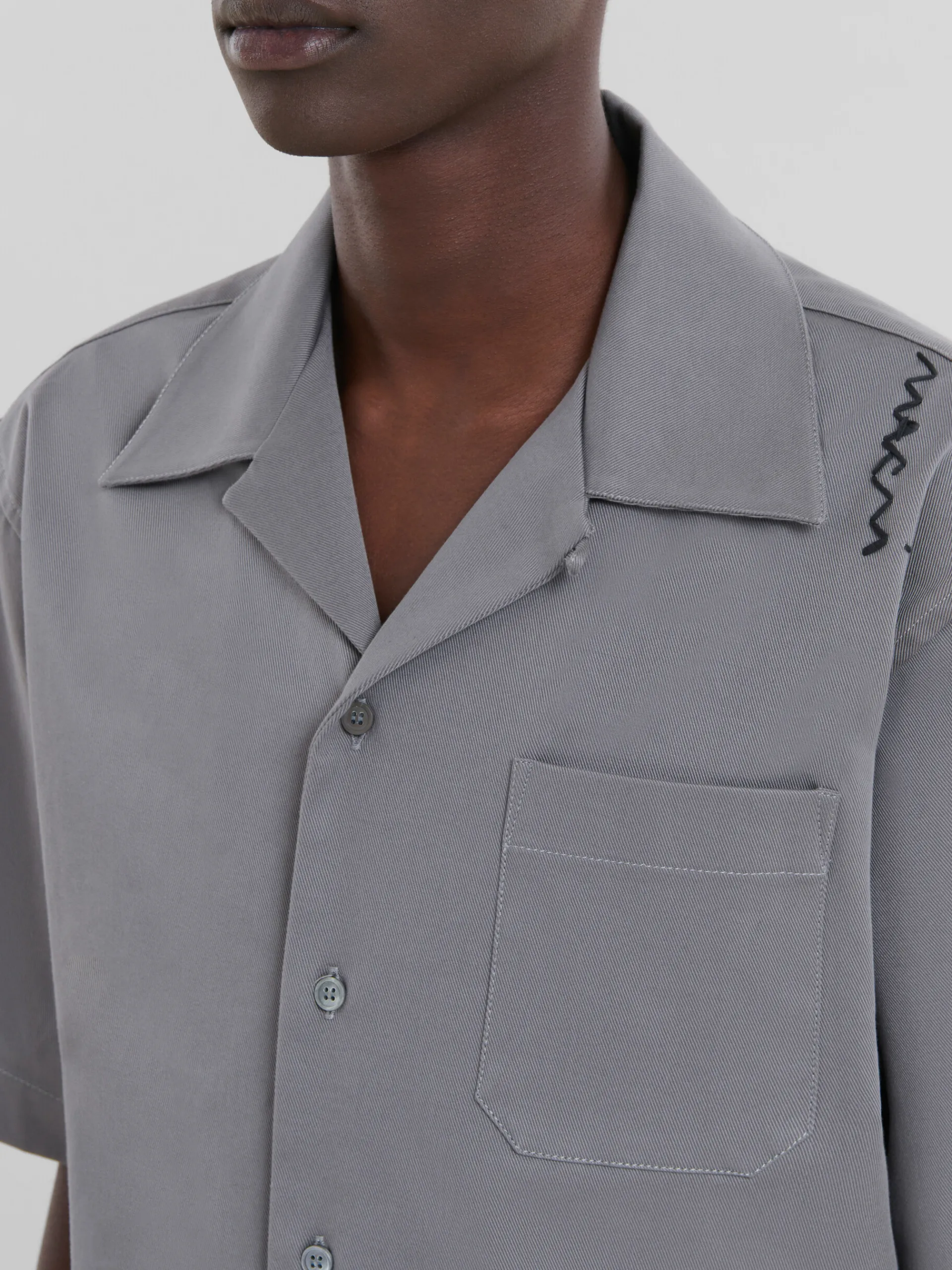 Tops & T-Shirts>Marni Grey Cotton Bowling Shirt ANTIQUE SILVER