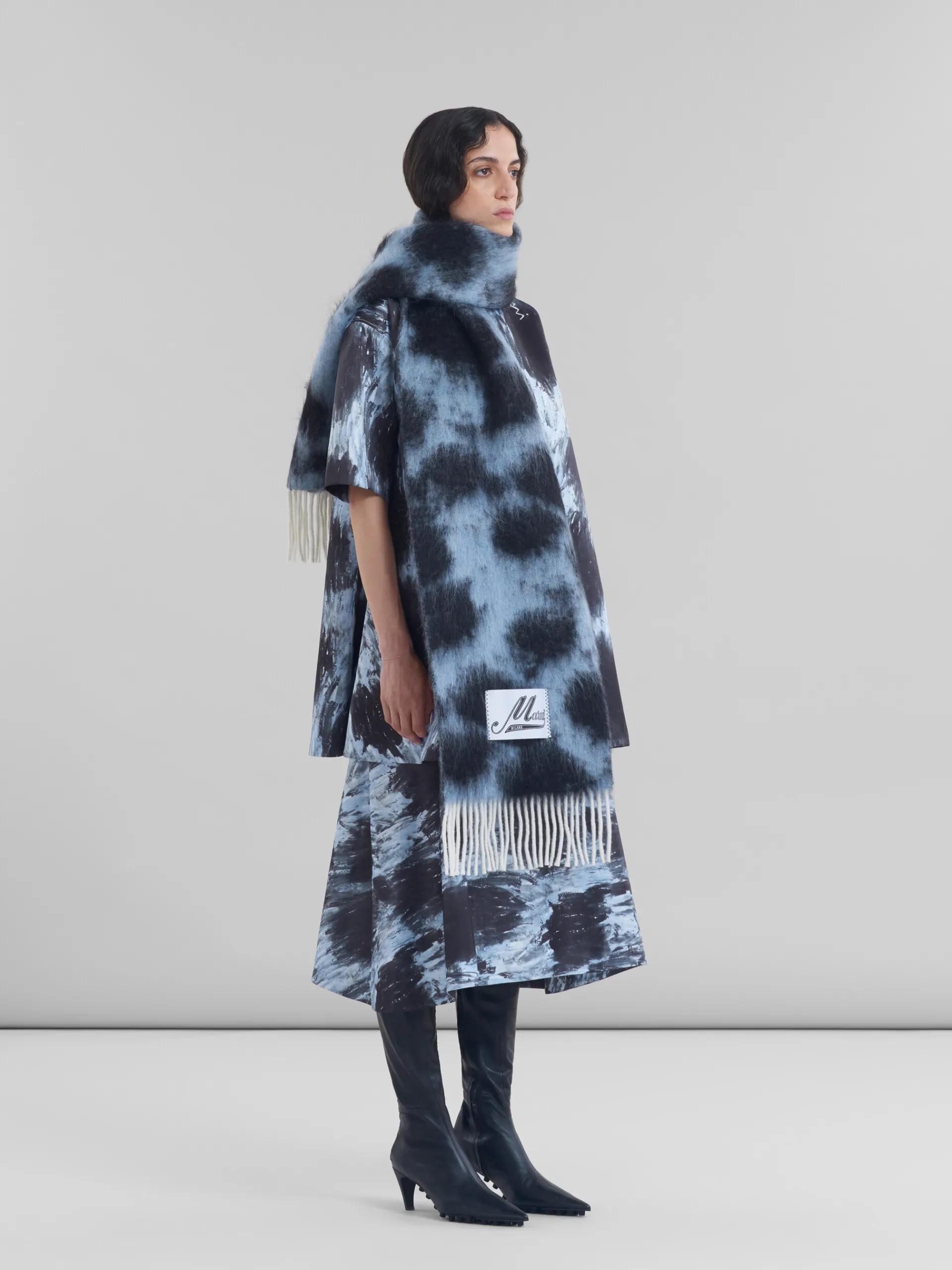 Dresses>Marni Grey Duchesse Dress With Crayon Leopard Print ANTIQUE SILVER