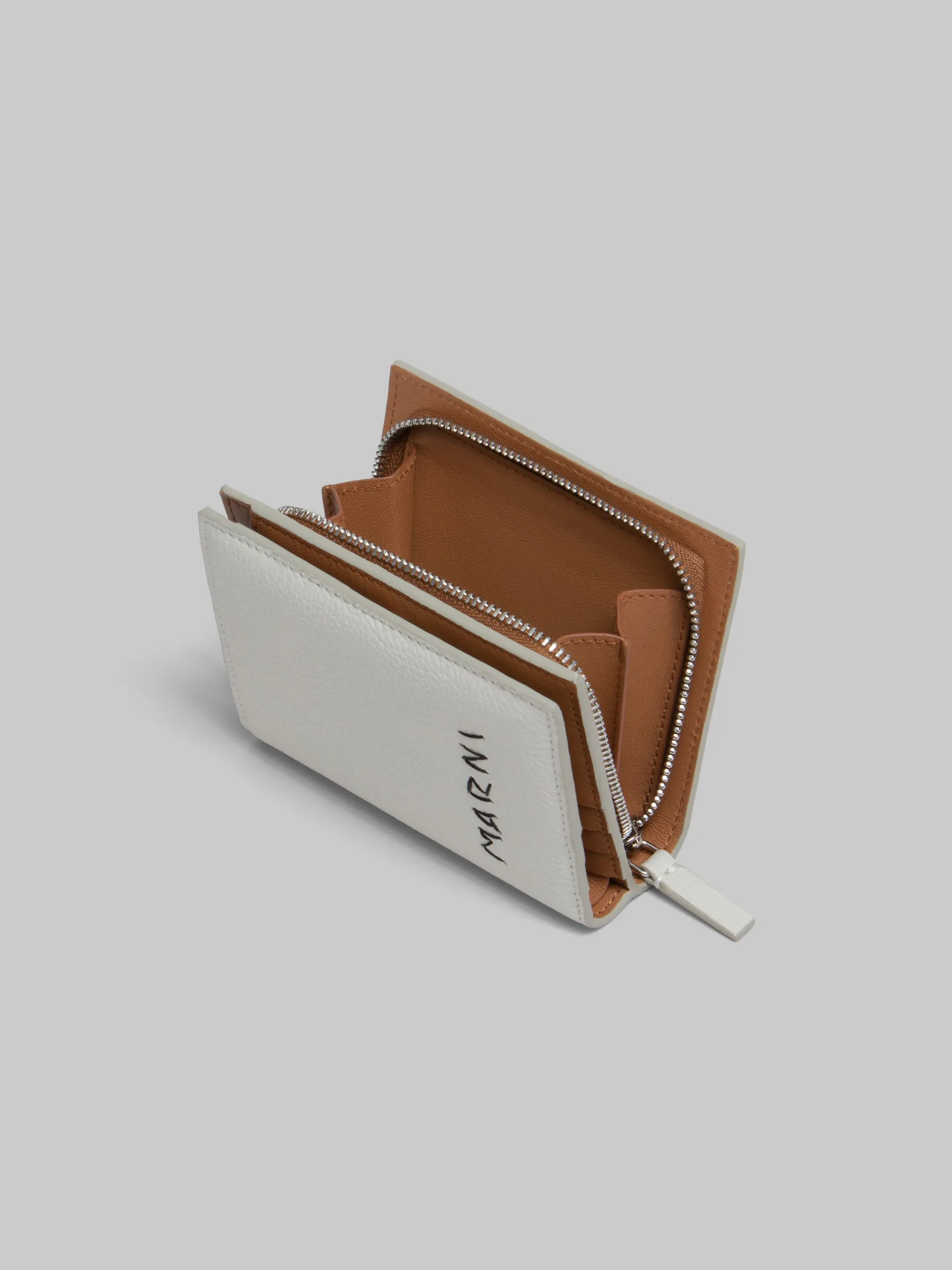 Wallets & Small Leather Goods>Marni Grey Leather Zip-around Bifold Wallet With Mending LIGHTGREY
