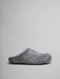 Flats | Fussbett>Marni Grey Long-hair Calfskin Fussbett Sabot MERCURY