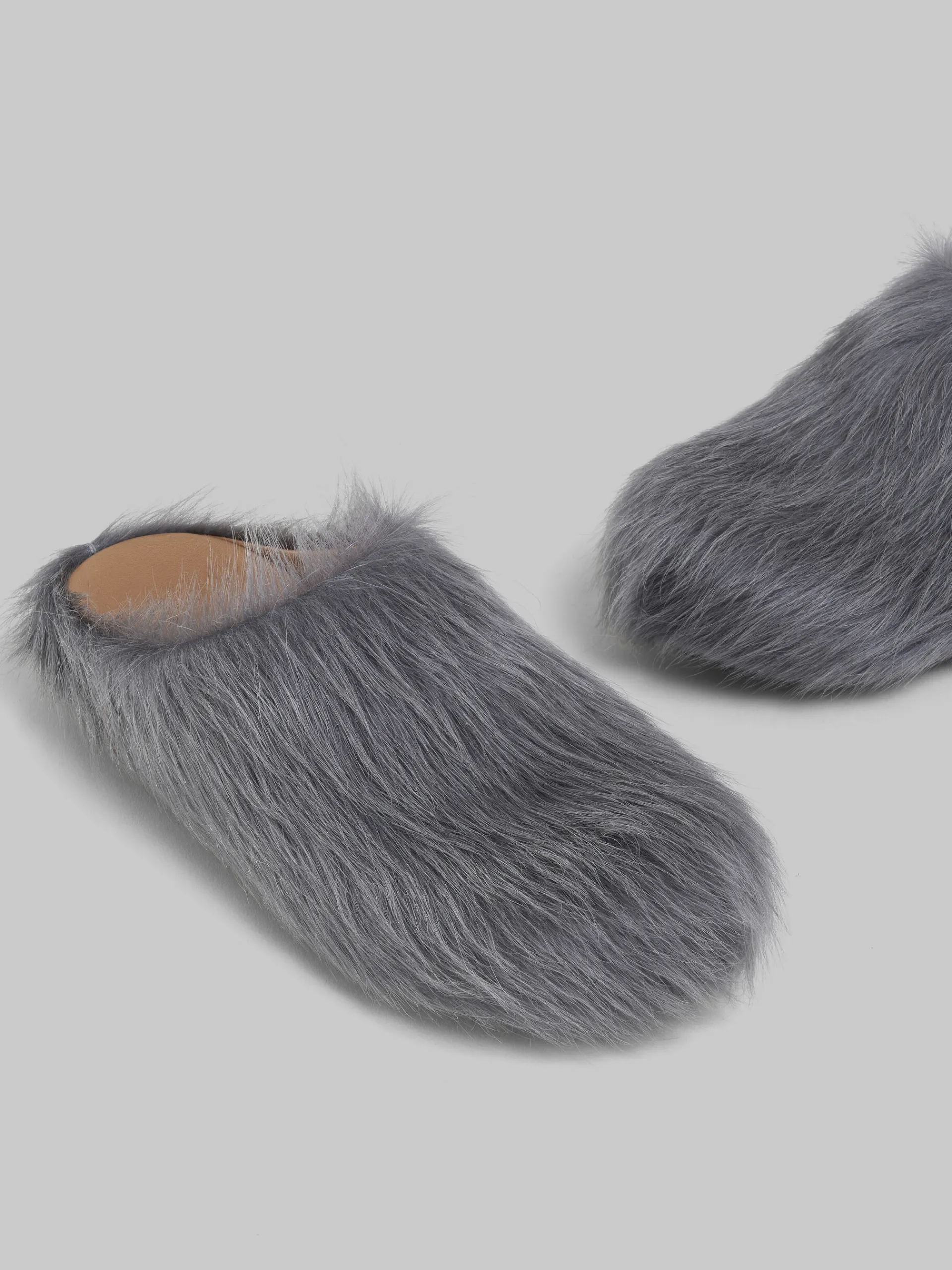 Fussbett Sabot>Marni Grey Long-hair Calfskin Fussbett Sabot MERCURY