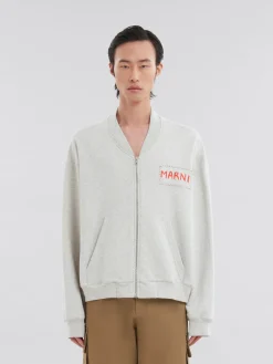 Sweatshirts>Marni Grey Melange Cotton Bomber With Patch SODIUM