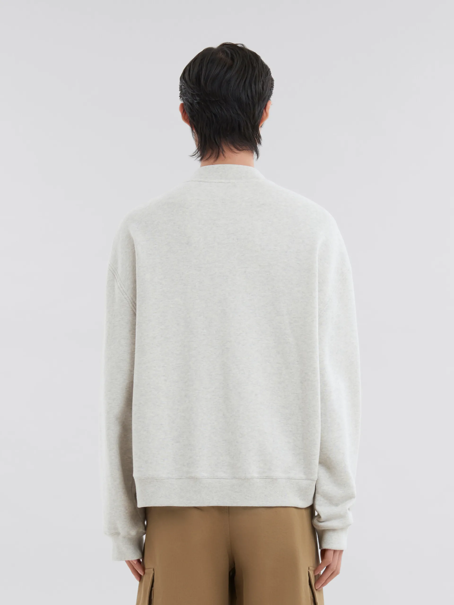 Sweatshirts>Marni Grey Melange Cotton Bomber With Patch SODIUM