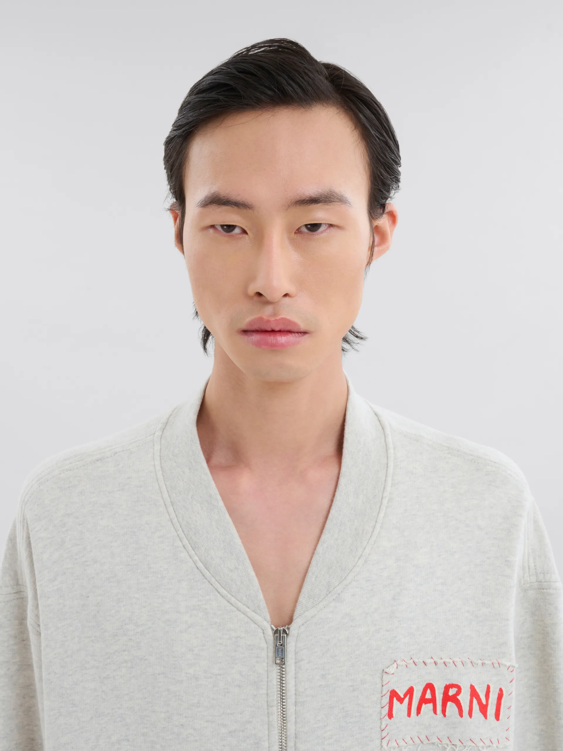 Sweatshirts>Marni Grey Melange Cotton Bomber With Patch SODIUM