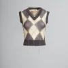 Knitwear>Marni Grey Mohair Argyle Vest With Floating Threads ENDIVE/PINK