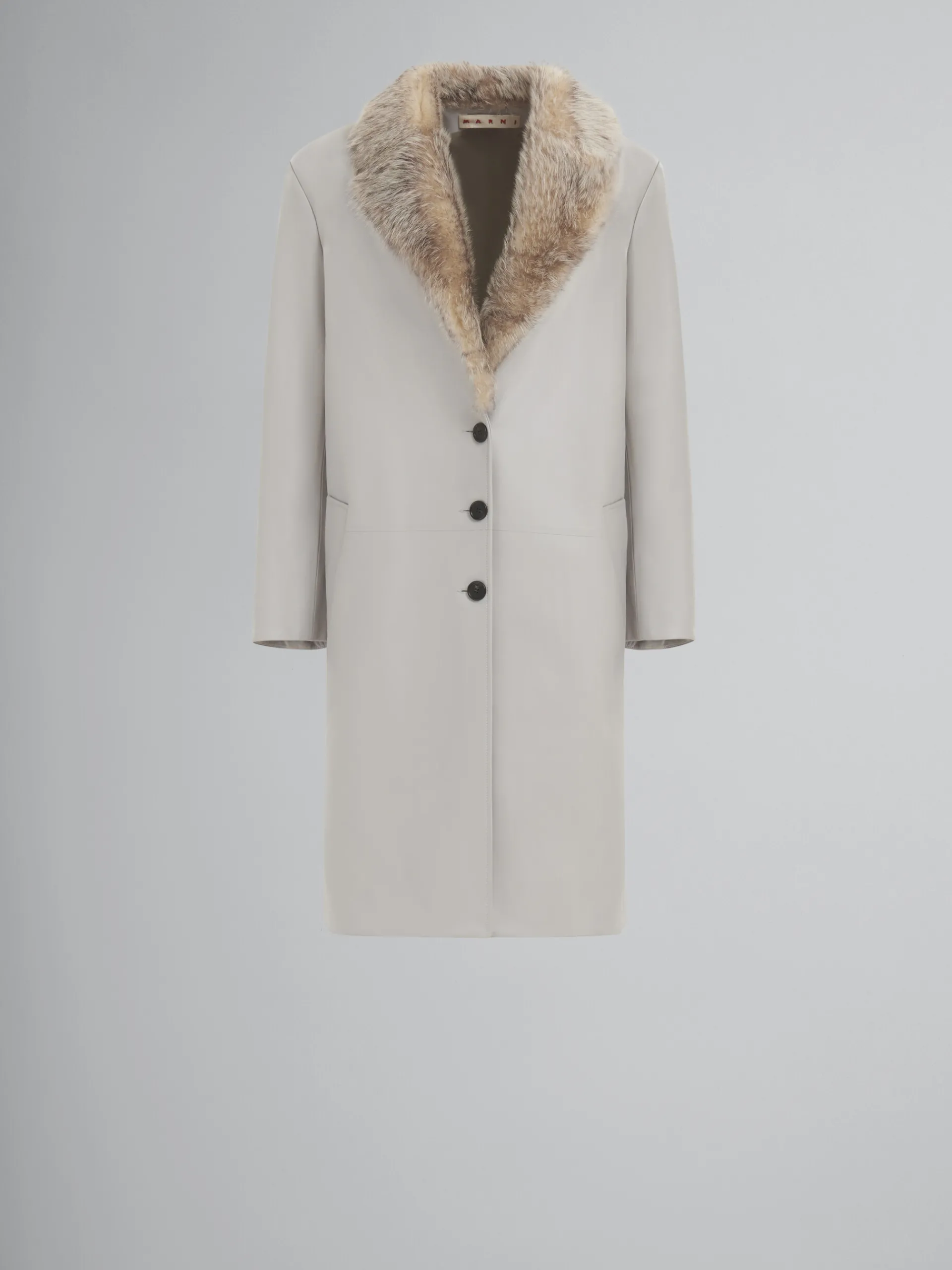 Coats & Jackets>Marni Grey Nappa Coat With Shearling Collar SODIUM