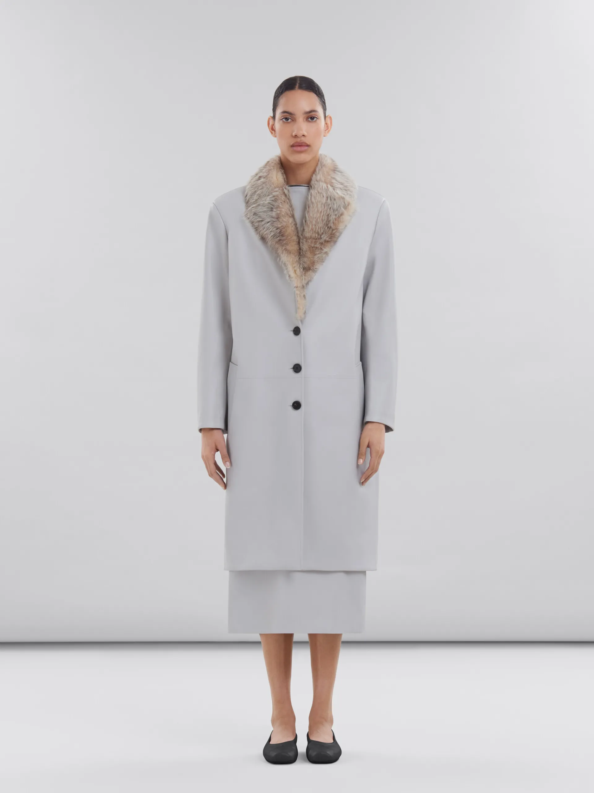 Coats & Jackets>Marni Grey Nappa Coat With Shearling Collar SODIUM