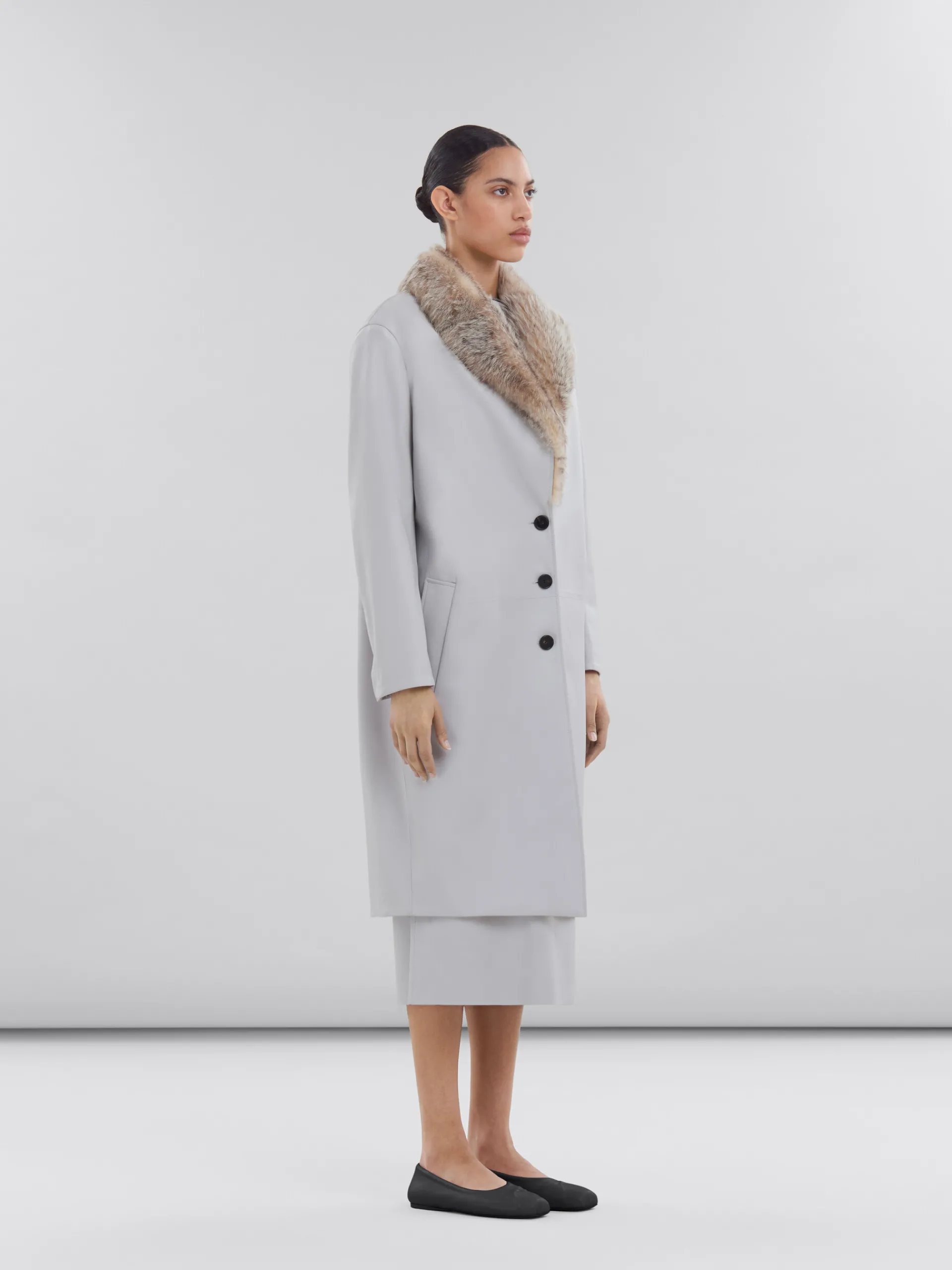 Coats & Jackets>Marni Grey Nappa Coat With Shearling Collar SODIUM