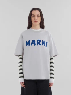 Tops & T-Shirts>Marni Grey Organic Cotton Boxy T-shirt With Logo SODIUM