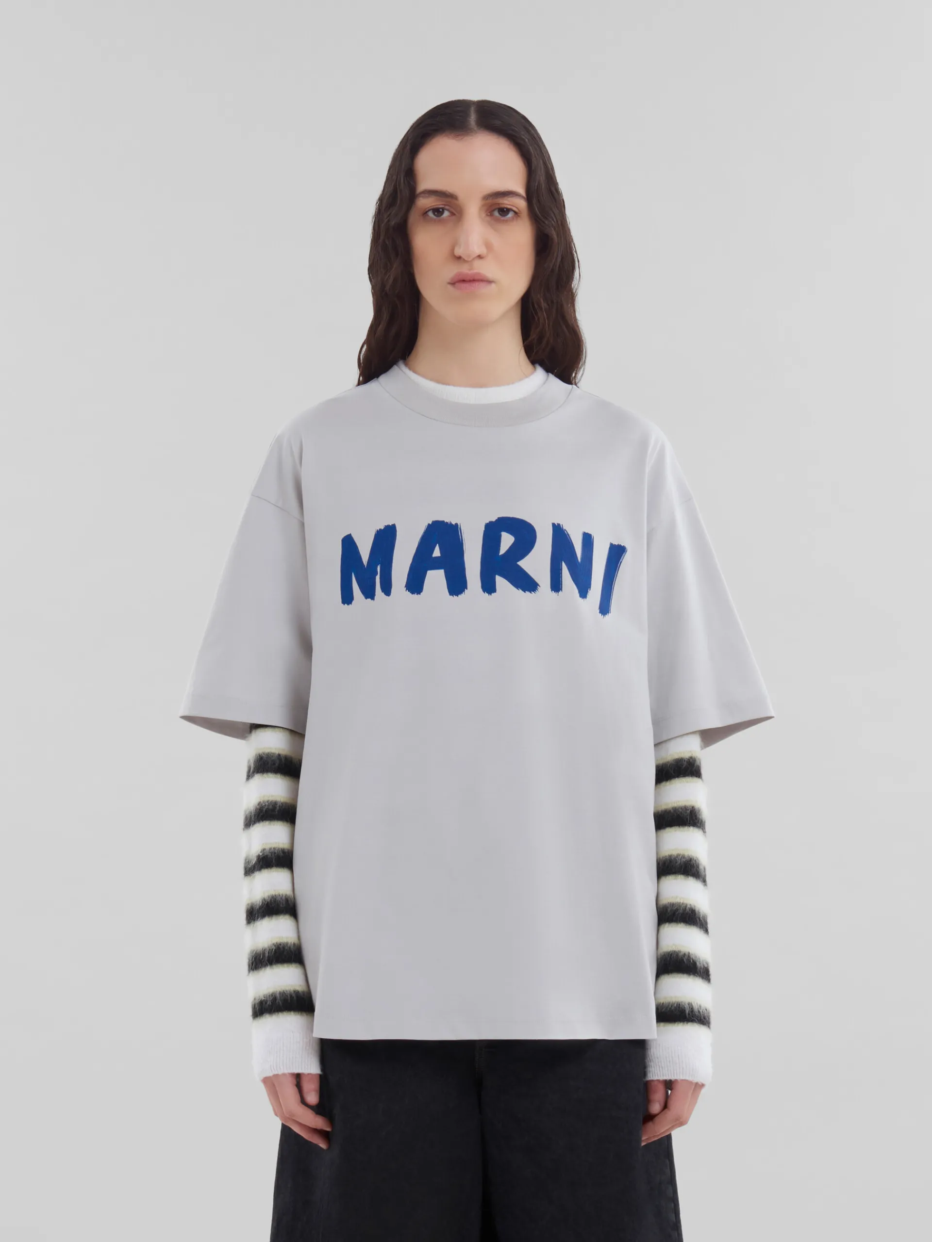 Tops & T-Shirts>Marni Grey Organic Cotton Boxy T-shirt With Logo SODIUM