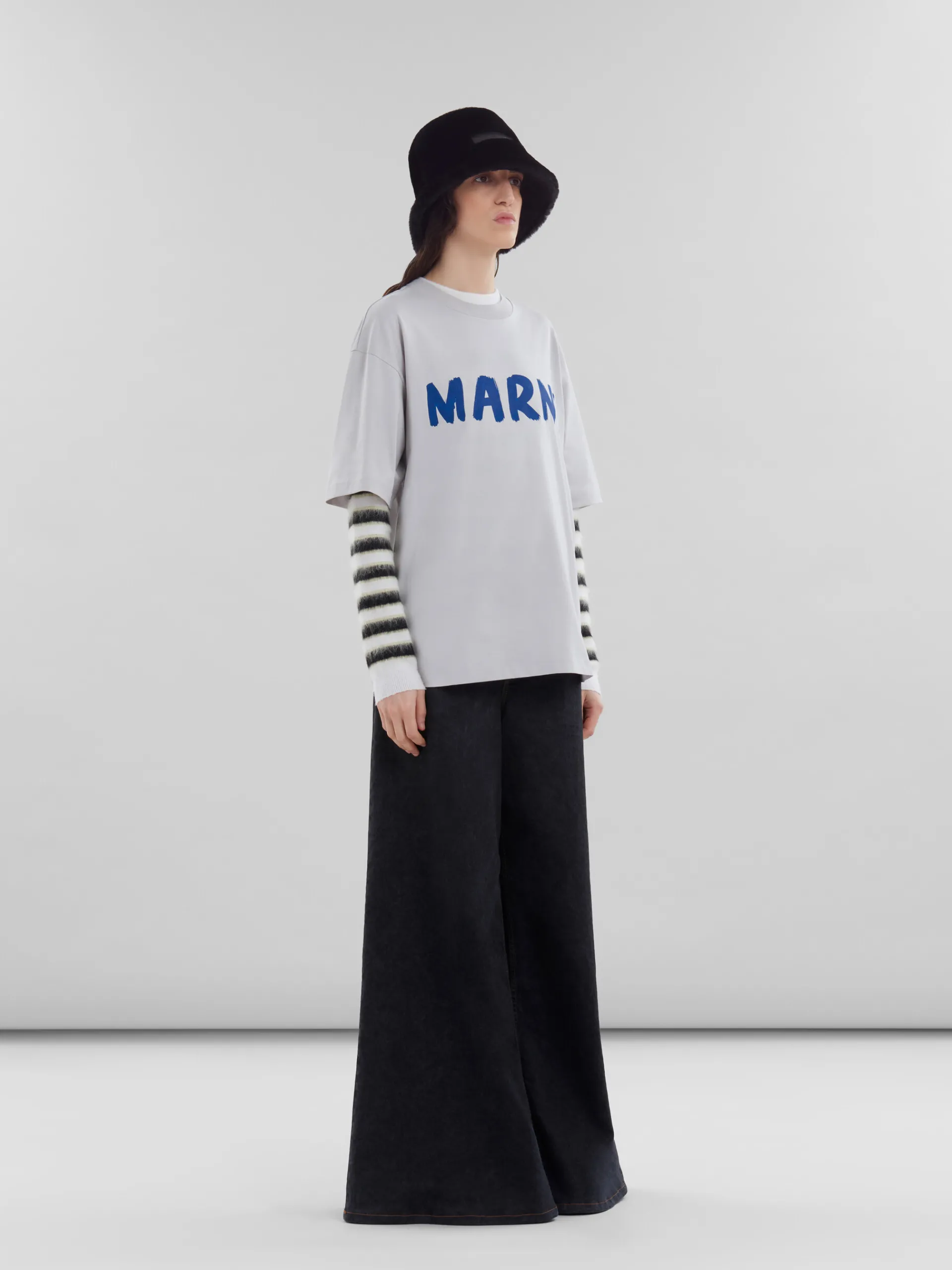 Tops & T-Shirts>Marni Grey Organic Cotton Boxy T-shirt With Logo SODIUM