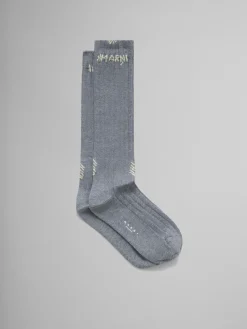 Socks>Marni Grey Ribbed Cotton Socks With Mending INOX
